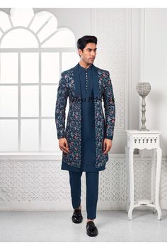 Blue Sherwani For Wedding Design Heavy Embroiderry Handwork Bespoke Indian Jodhpuri Groom Dhula Sherwani Set Partywear Haldi Sangeet Outfit Stylish Designer Groom Suit Jodhpuri Suit Bandhgala Suit Coat Pant Dhoti Kurta Pajama Traitional Marriage Party Suit Indian Suit For Men 2pc suit 3pc suit designer latest design indian pakstani suit partywear wedding suit groom bespoke premium slim fit stylish suit for men boys vest shirt pant grey ethnic wear for men formal suit Prince Wedding Suit, Mens Traditional Wear, Prince Wedding, Kurta Pajama Men, Gents Kurta Design, Mens Sherwani, Gents Kurta