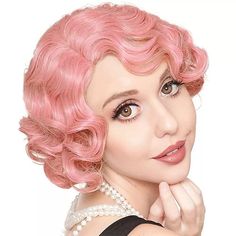 Category:Synthetic Wig; Gender:Women's; Wig Type:Cosplay Wig; Occasion:Daily Wear,Party / Evening,Party  Evening,Birthday,Cosplay Costumes; Age Group:Adults; Cosplay Works:Roaring 20s; Color Shade:Blonde,White,Pink; Hair Material:Synthetic Hair; Cap Construction:Machine Made; Texture:Curly; Length:Short; Features:Soft,Cosplay,Easy to Carry,Fashion,Comfy; Heat Resistant:Yes; Listing Date:01/02/2024; Cap Circumference:; Front to Back:; Nape of Neck:; Side to Side Across Forehead:; Side to Side Ove Short Curly Wig Hairstyles, Sailor Makeup, Women 1920s, Finger Wave Hair, Finger Wave, 20s Party, Short Wave, Party Wig, Natural Hairstyle