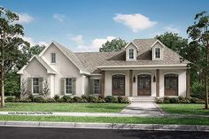 this is an artist's rendering of the front elevation of these country home plans