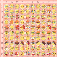 a poster with many different emoticions on it's sides, including the letters and numbers