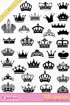 a large collection of crowns on a white background