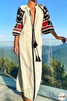 Vintage Half Sleeve Maxi Dress Ethno Style, Mode Kimono, Estilo Hippie, Dresses By Length, Fashion Pattern, Maxi Dress With Sleeves, White Maxi Dresses, Half Sleeve, Long Maxi Dress