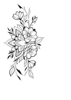 a black and white drawing of flowers