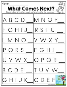 the printable worksheet for what comes next?, with letters and numbers