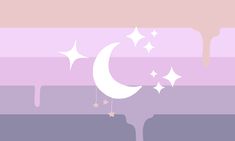 the moon and stars are hanging from the pink, purple, and blue wallpaper