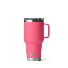 the yeti travel mug is shown in pink