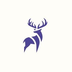 a deer's head with antlers is shown in purple on a white background