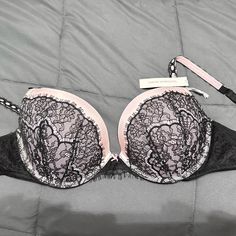 Super Cute 34dd Victoria Secret Bra. Pink With Black Lace. Never Worn Excel Shape! Feminine Black Bra, Victoria Secret Bra Outfit, Lacey Bra, Dream Wishlist, Bra Outfit, Clothing Board, Balconet Bra, Girl Shopping, Pink Lace Bra