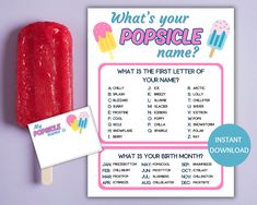 a popsicle name card next to a candy bar