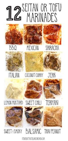 the 12 different types of marinades are shown in this poster, which shows how to cook