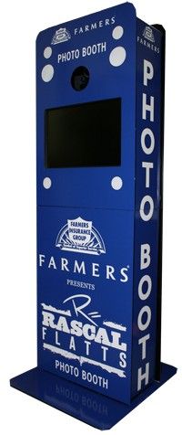 a blue photo booth with the words farmers, rascali and potato on it