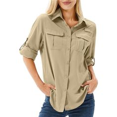 *Safari Clothes For Women:Enjoy The Outdoors In Style With Our Comfortable And Lightweight Women's Safari Shirt.The Relaxed,Casual Fit Maximizes Comfort For Outdoor Activity,While Omni Wick Technology Pulls Moisture Away To Keep You Cool And Dry.Fabric Surface Is Stain Resistant And Easy To Maintain. *Sun Protection Clothing Women:Our Upf 50+ Sun Protection Shirts For Women Use Omni Shade Upf 50 Fabric To Protect Your Skin From Uva/Uvb Rays.Perfect For Your Backpacking,Camping,Fishing,Or Travel Hiking Shirts Women, Egyptian Clothing, Safari Outfits, Uv Protection Clothing, Uv Shirt, Safari Shirt, 50th Shirts, Safari Jacket, Hiking Shirts