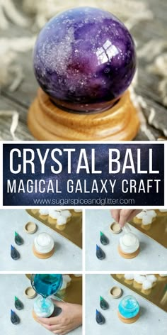 how to make a crystal ball magic galaxy craft for kids with pictures and text overlay