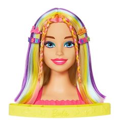 a barbie doll with long blonde hair and colorful braids on it's head