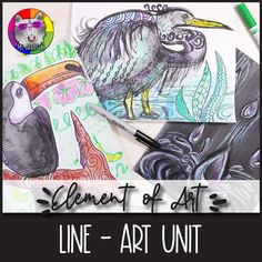 some art work is shown with the words, line - art unit and an image of a toucan bird