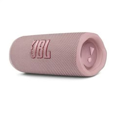 the jbl boom 2 portable bluetooth speaker is pink and has red letters on it