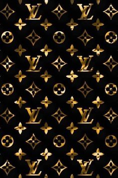 gold louis vuitton pattern on black background