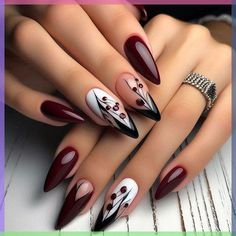 Dark Red Design Nails, Simple Nail Art, Festive Nail Art, Fall Nail Trends, Fall Nail Art Designs, Christmas Nails Easy, Simple Nail, Fall Nail Art