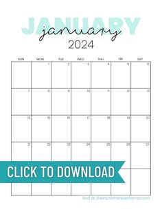 the free printable calendar for january is shown in blue and green with an arrow on it