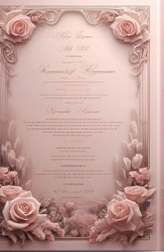 a wedding card with pink roses on it