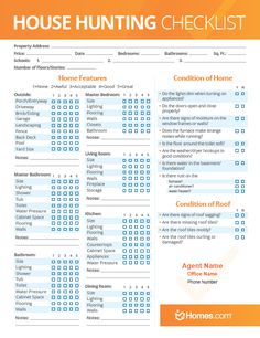 the house hunting checklist is shown in orange and white