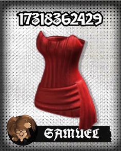 a woman's red dress with the name samuel on it and an image of her face