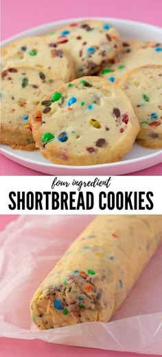 two pictures of shortbread cookies with sprinkles and chocolate chips on top