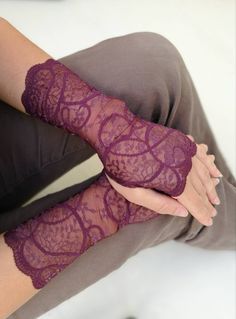 Burgundy lace gloves, Floral  mittens, wedding accessories , length 9,2" (23 cm) Whimsigoth Style, Cuffs Design, Tattoo Cover Up, Formal Gloves, Tattoo Cover, Lace Gloves, Tattoo Cover-up, Burgundy Lace, Evening Formal