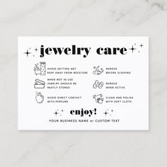 Retro Modern Chic Jewelry Care Thank You Business Enclosure Card Earring Business, Modern Minimal Jewelry, Jewelry Business Card, Professional Chic, Company Business Cards, Packing Jewelry, Thanks Card, Jewelry Care Instructions, Business Stationery