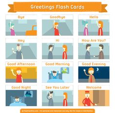 an image of greeting flash cards with different words and pictures on the same card,