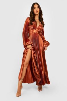 Pleated Satin Oversized Sleeve Midi Dress Folded Fabric, Fabric Skirt, Oversize Sleeves, Boohoo Dresses, Pleated Fabric, Satin Midi Dress, Sleeve Midi Dress, Midi Dress With Sleeves, Maxi Dress With Sleeves