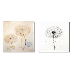 two paintings with dandelions on them