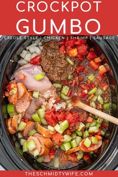 the crockpot gumbo recipe is loaded with meat and vegetables