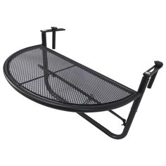 a black metal tray with two legs and a handle on the bottom, sitting on a white background