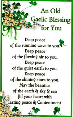 an old celtic blessing for you with flowers and shamrocks on the border, in green