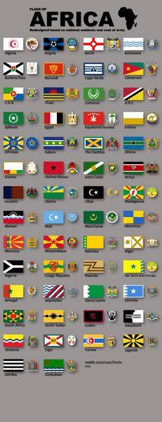 the flags of africa are shown in different colors and sizes, including red, white, green