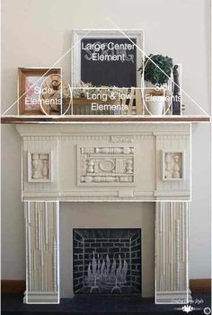 the fireplace is decorated with white paint and decorations