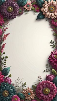 an artistic floral frame with pink and purple flowers