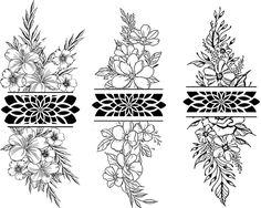 four different flower designs in black and white