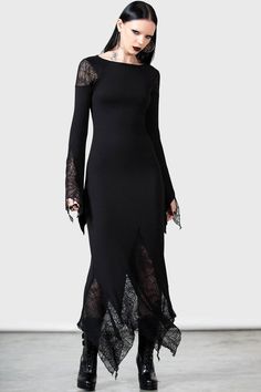 Spiderella Dress | Killstar Spiderweb Lace, Killstar Dress, Good Dye Young, Goth Things, 2010 Fashion, Clothing Wishlist, Fitted Maxi Dress, Witch Fashion, Hanky Hem