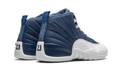 the air jordan 12 retro is in blue and white