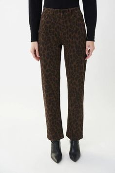 Embrace your wild side in this pair of Joseph Ribkoff jeans. These feature a bold, fetching animal print so instead of sticking to your classic blue denim, you can infuse some animal instinct into your outfit. Style with a black turtleneck and boots for a sleek winter look. Details:  90% Cotton, 8% Polyester, 2% Spande Denim Pants Style, Beach Wedding Black, Denim Pants Fashion, Leopard Print Jeans, Animal Instinct, Wedding Dress With Veil, Print Jeans, Long Sleeve Dress Formal, Girly Dresses