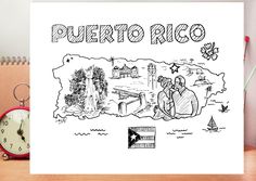 a white card with an image of puerto on it