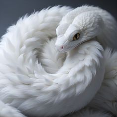 a white snake curled up into a ball