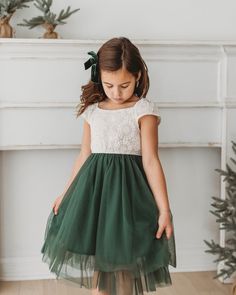 Aria Dress (green) – INDIE BLUE Green Christmas Outfit, Santa Minis, Green Tulle Dress, Indie Men, Wedding Kids Outfit, Aria Dress, Trendy Christmas Outfits, Dark Green Dress, Green Tulle