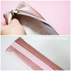 two pictures showing the inside and outside of a purse