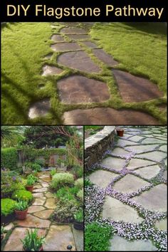 the steps are made out of stones and grass