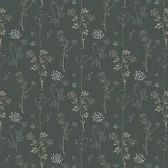 a green wallpaper with small flowers and leaves on the back ground, in shades of grey