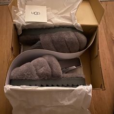 Brand New In Box, Grey Ugh Slippers Gray, Grey Ugg Slippers, Gray Slip-on Slippers For Indoor Use, Ugg Tasman Slippers, Classic Slippers, Ugg Tasman, Suede Slippers, Ugg Slippers, Ugg Classic