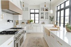 a white kitchen with lots of counter space